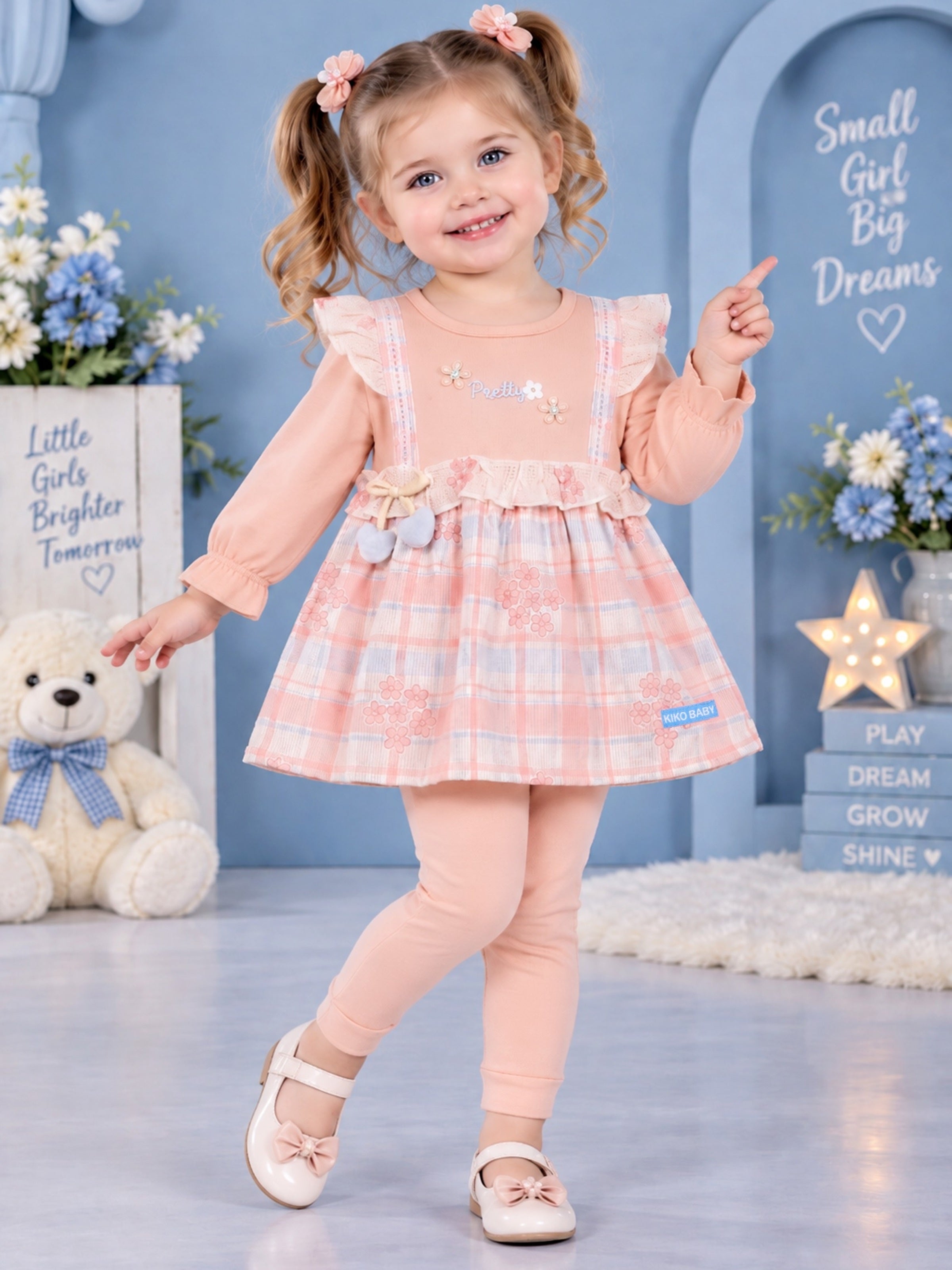 Baby Girls Plaid Frock Top with Leggings Set