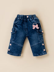 Girls Sweatshirt with Wide Leg Denim Cargo Jeans Set