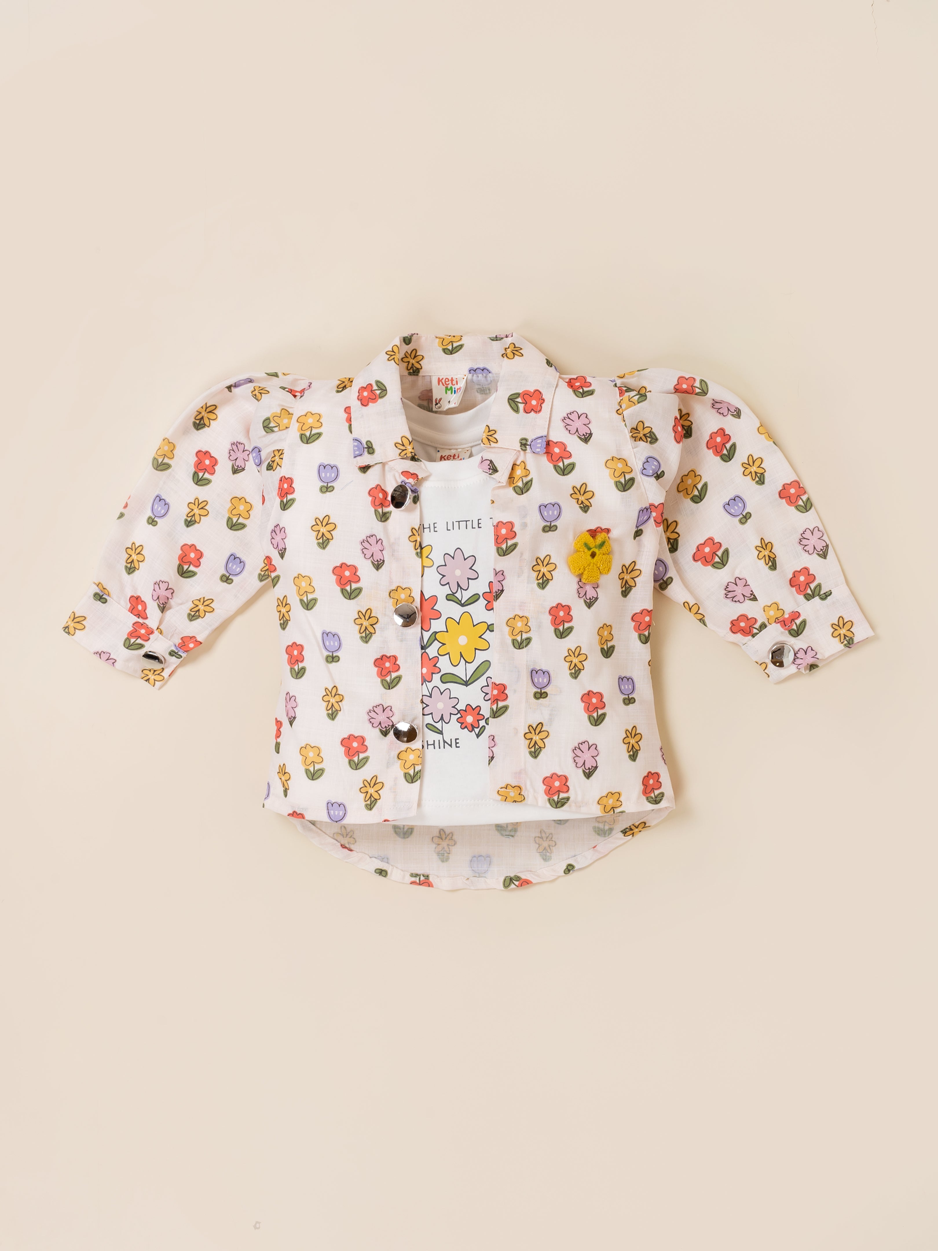 Girls Jacket, Printed Top & Wide Leg Cargo Jeans Clothing Set