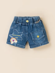 Girls Flower Applique T-Shirt & Denim Shorts Set