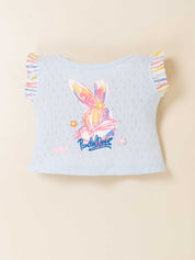 Girls Two-Piece Bunny Print Top & Striped Shorts Set