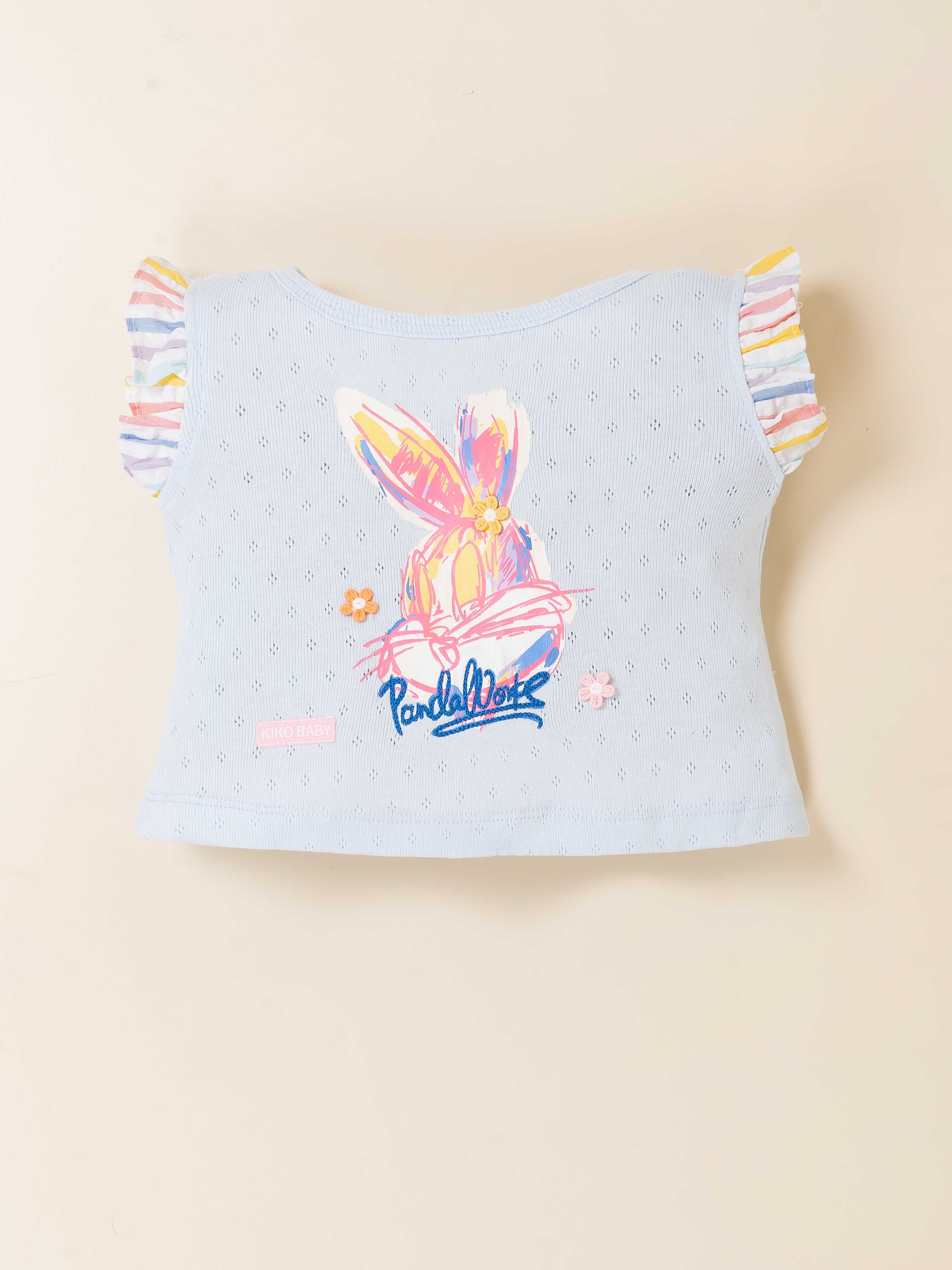 Girls Two-Piece Bunny Print Top & Striped Shorts Set