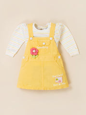 Girls Full Sleeve Top with Dungaree & Leggings Set