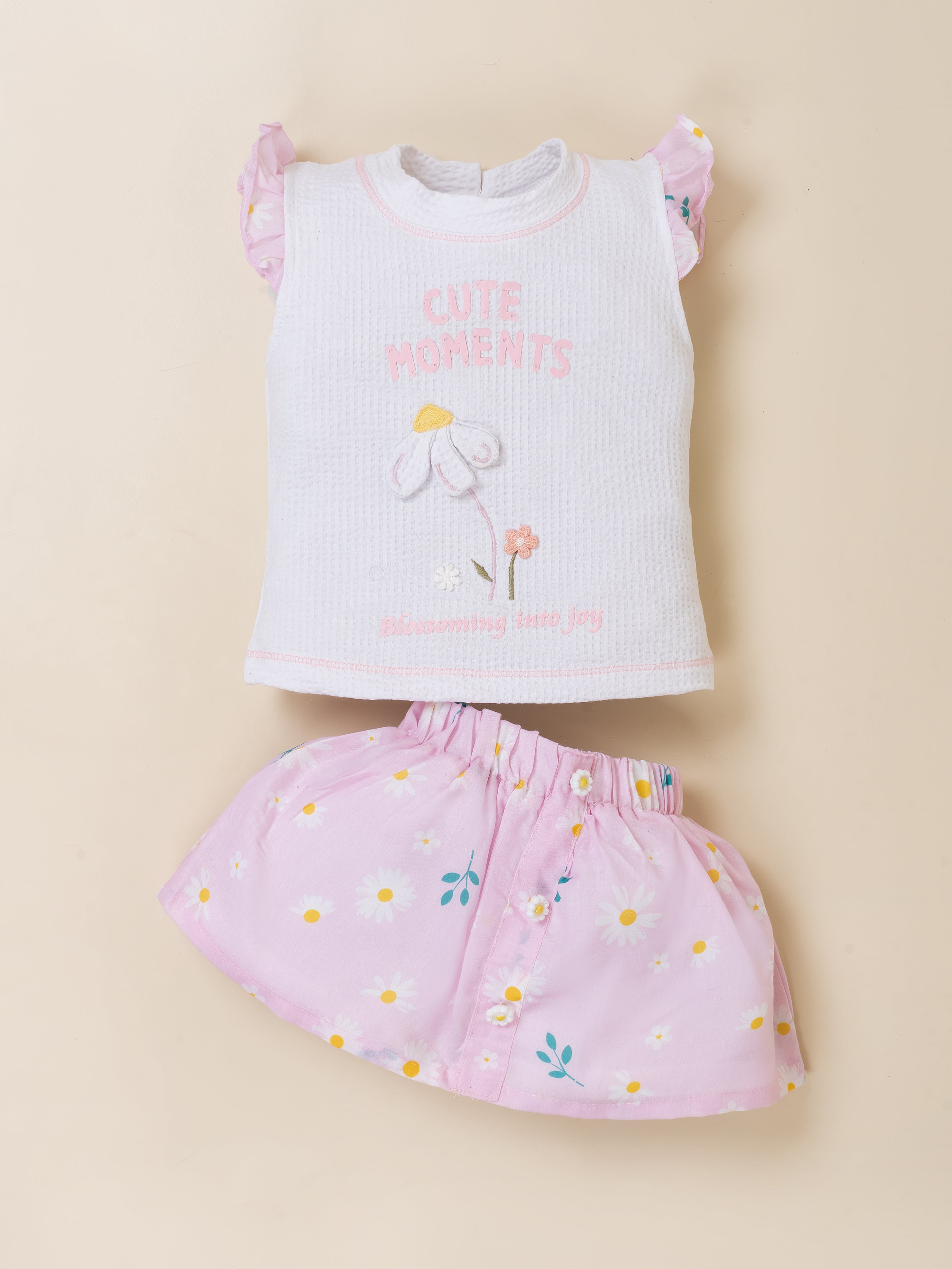 Toddler Girls Printed Skirt with Applique Top Set