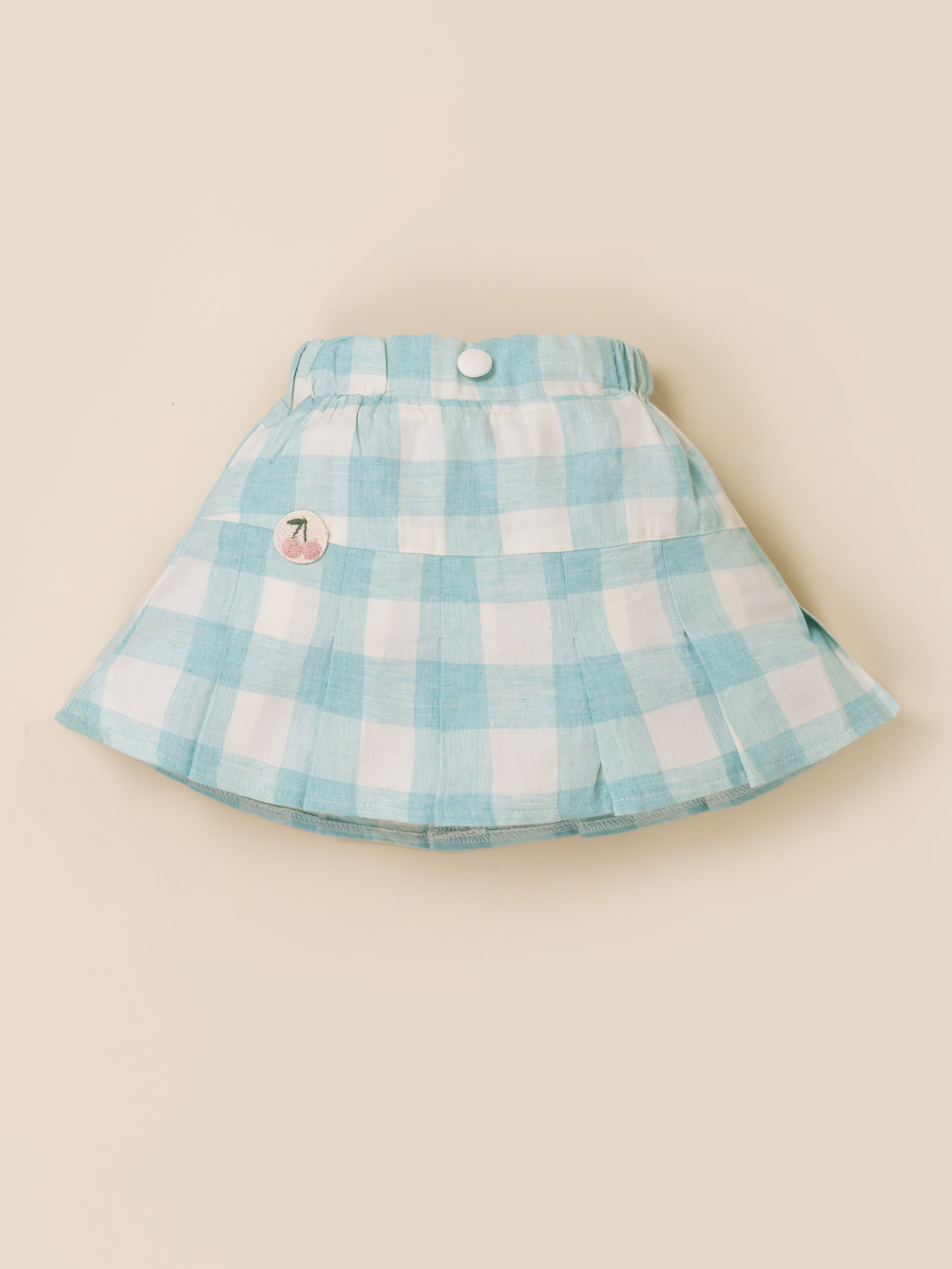 Girls Vest & Checkered Skirt Set with Top
