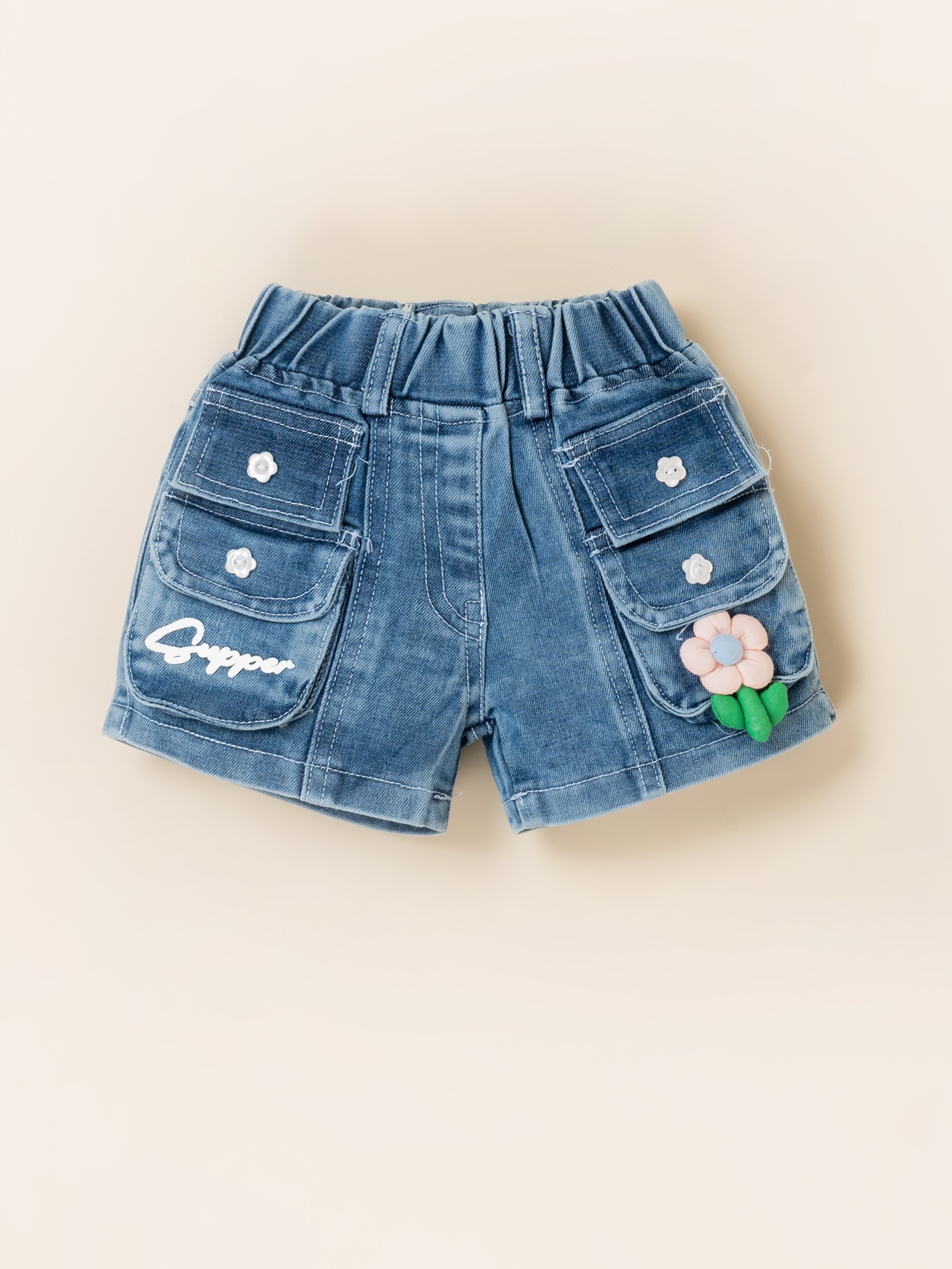 Girls Top with Denim Shorts Clothing Set