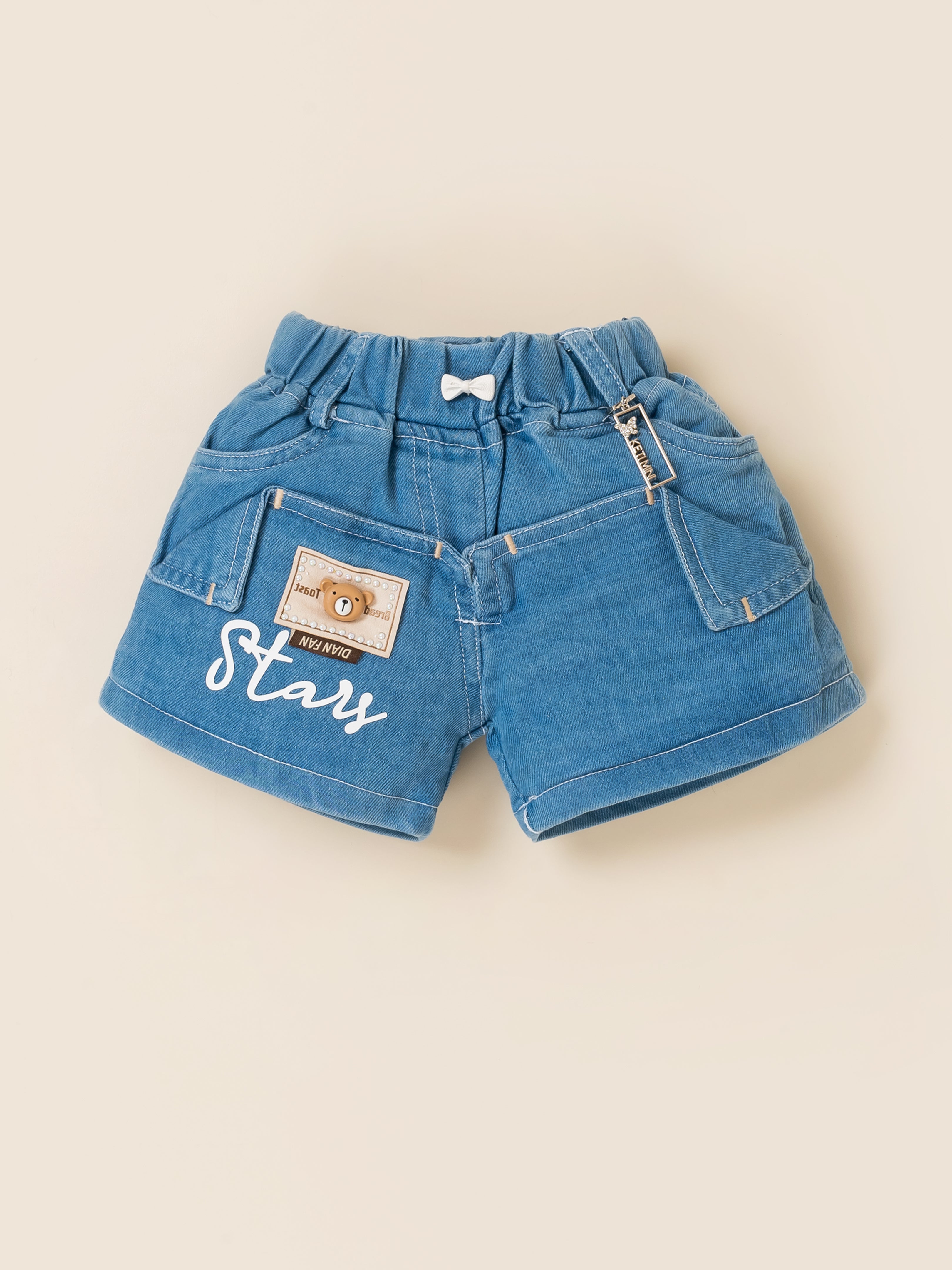 Girls Bunny Print Top with Denim Shorts Clothing Set