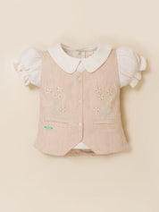 Girls Vest & Checkered Skirt Set with Top