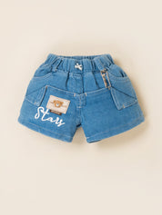 Girls Bunny Print Top with Denim Shorts Clothing Set