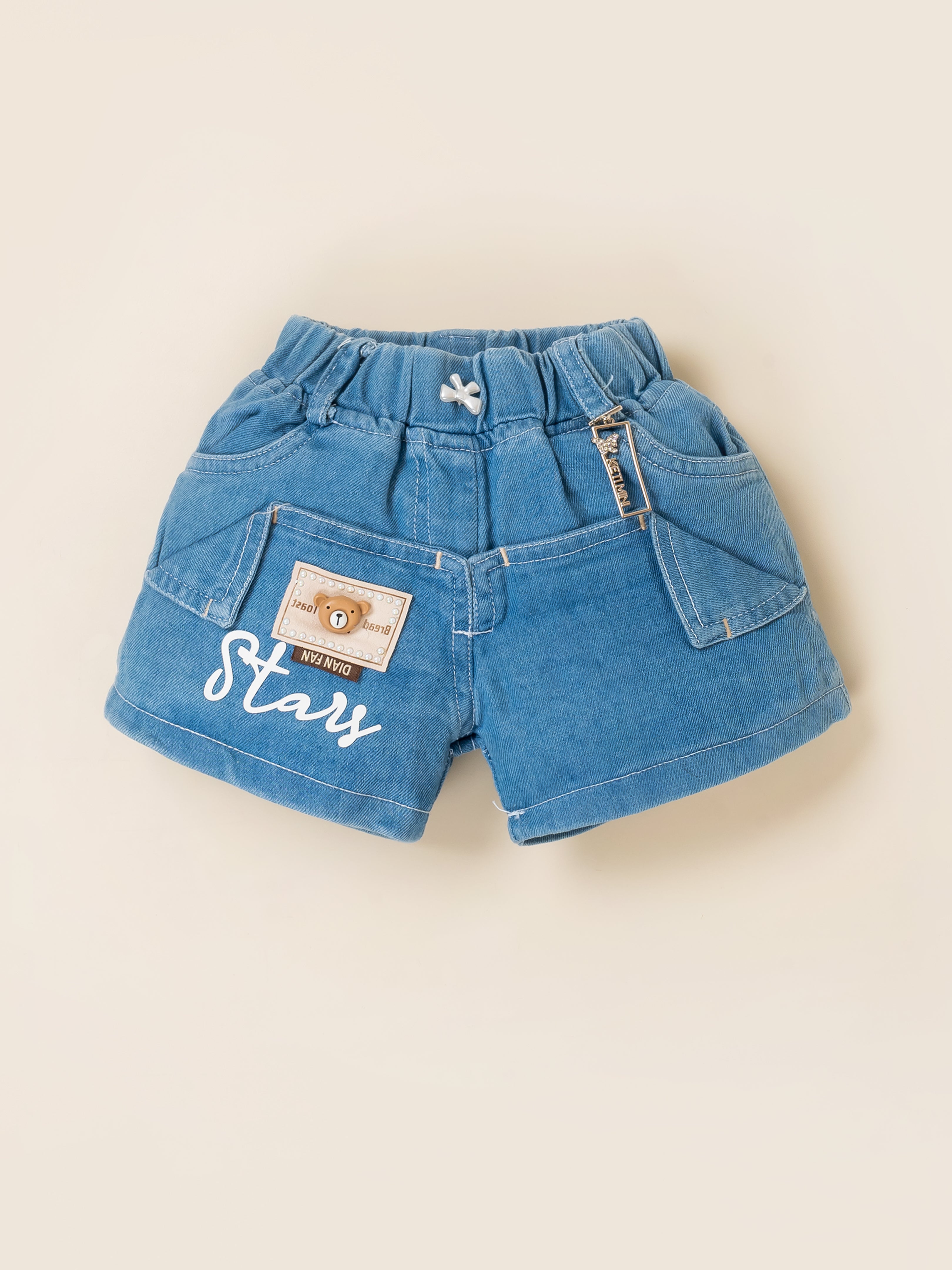 Girls Bunny Print Top with Denim Shorts Clothing Set