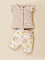Infant Girl Cotton Top, Bodysuit and Pant Set