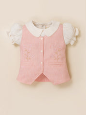 Girls Vest & Checkered Skirt Set with Top
