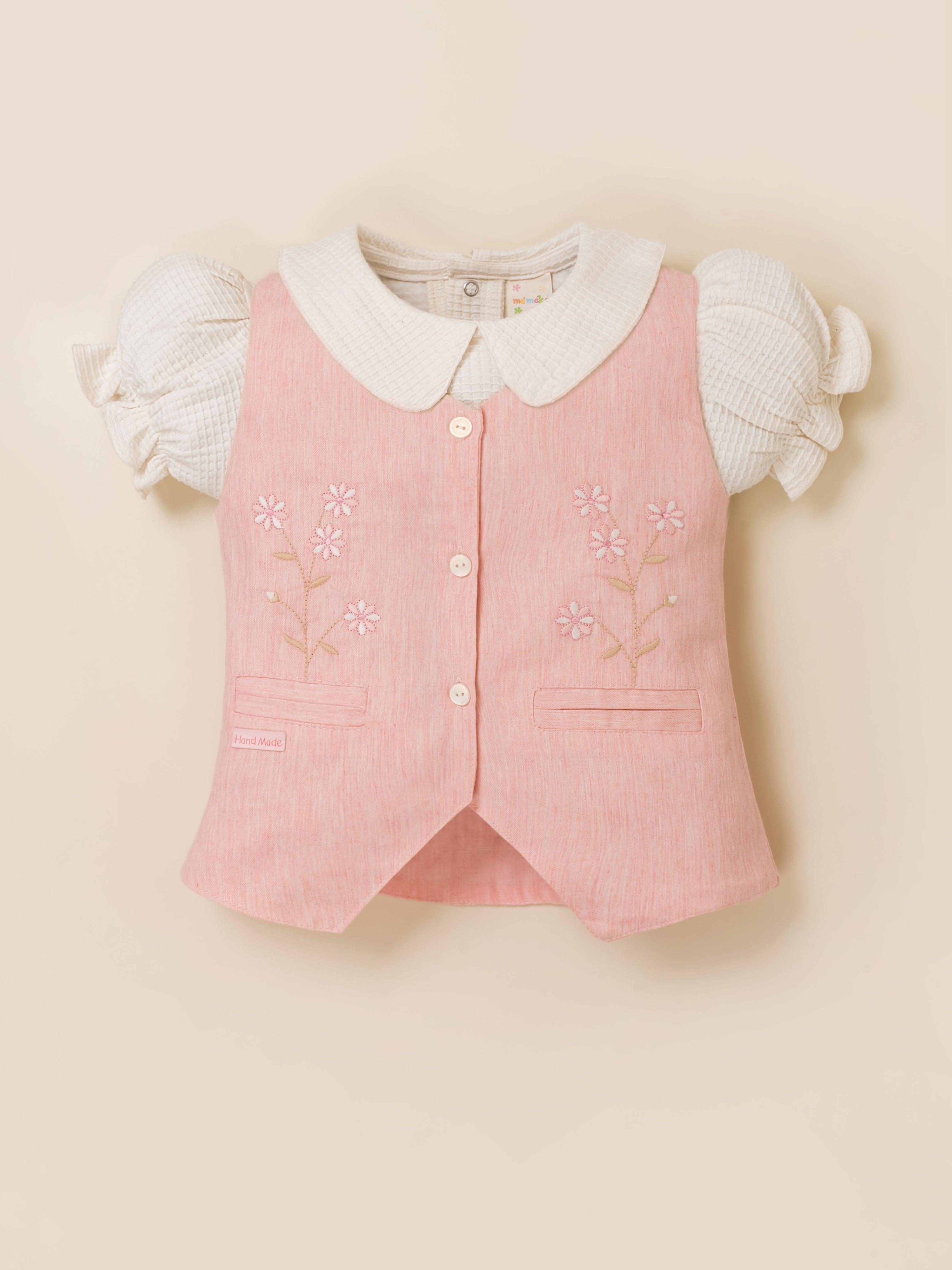 Girls Vest & Checkered Skirt Set with Top