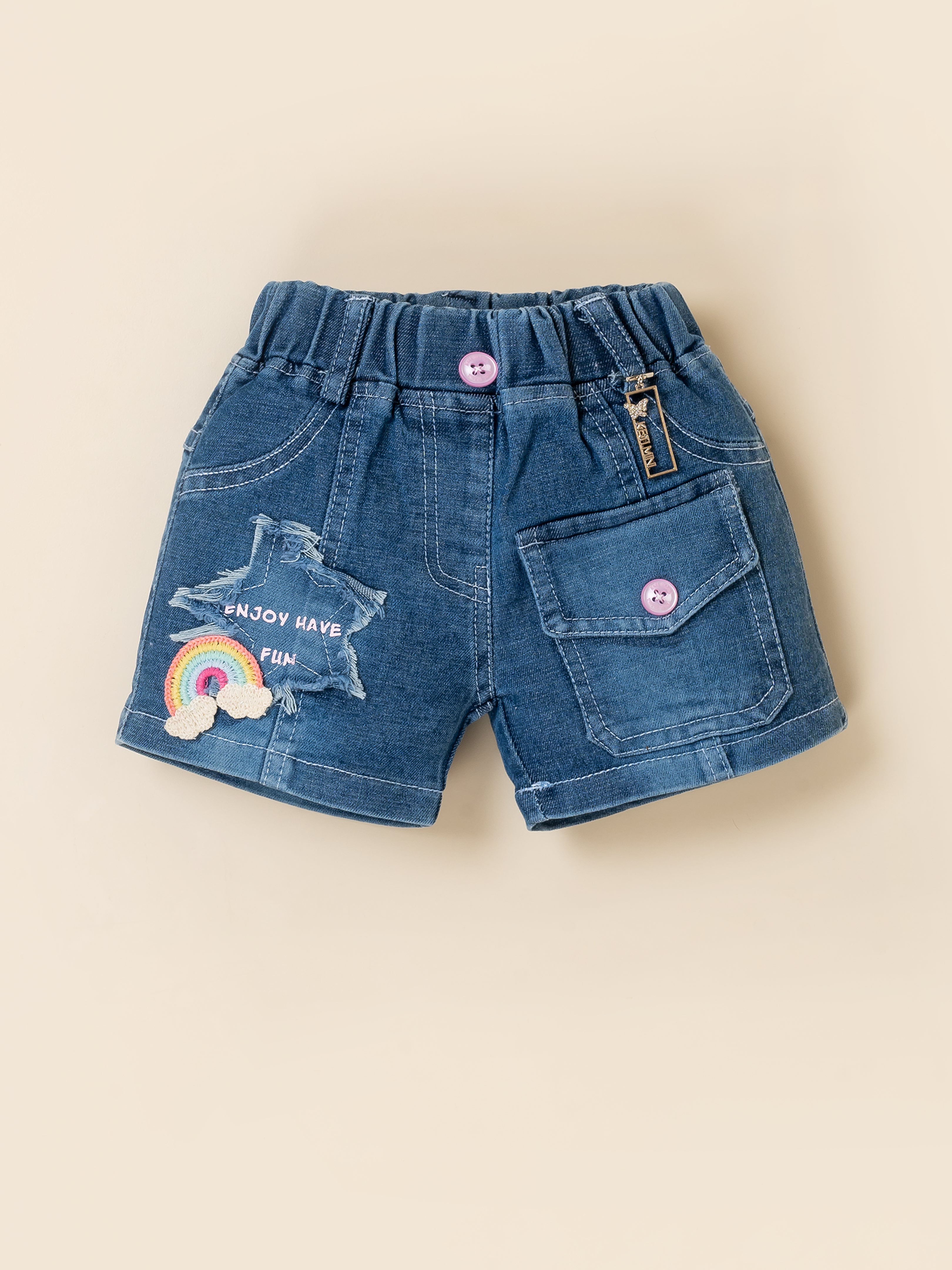 Girls Flower Applique T-Shirt & Denim Shorts Set