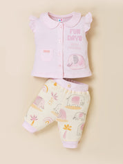Infant Girl Cotton Top, Bodysuit and Pant Set
