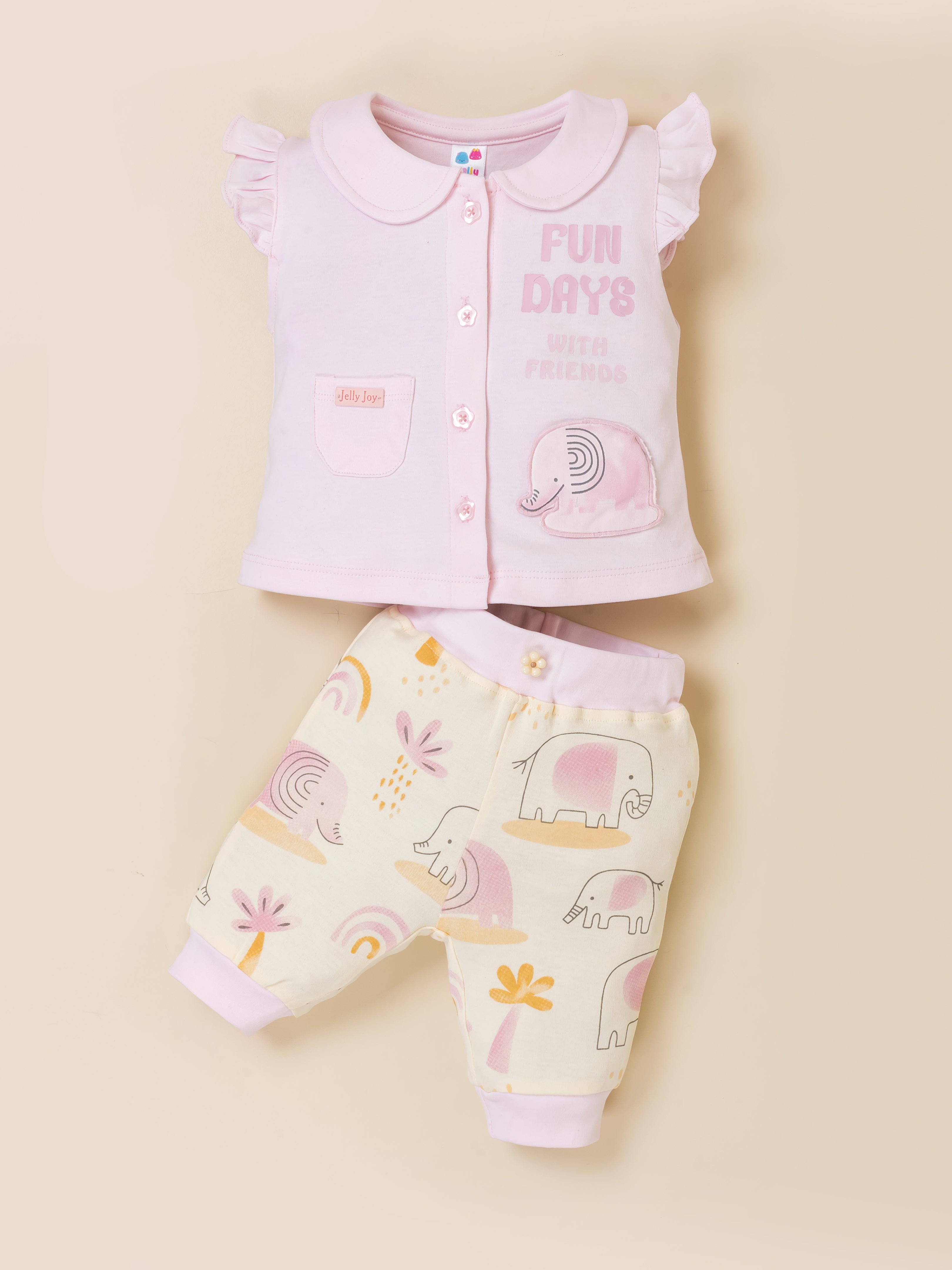Infant Girl Cotton Top, Bodysuit and Pant Set