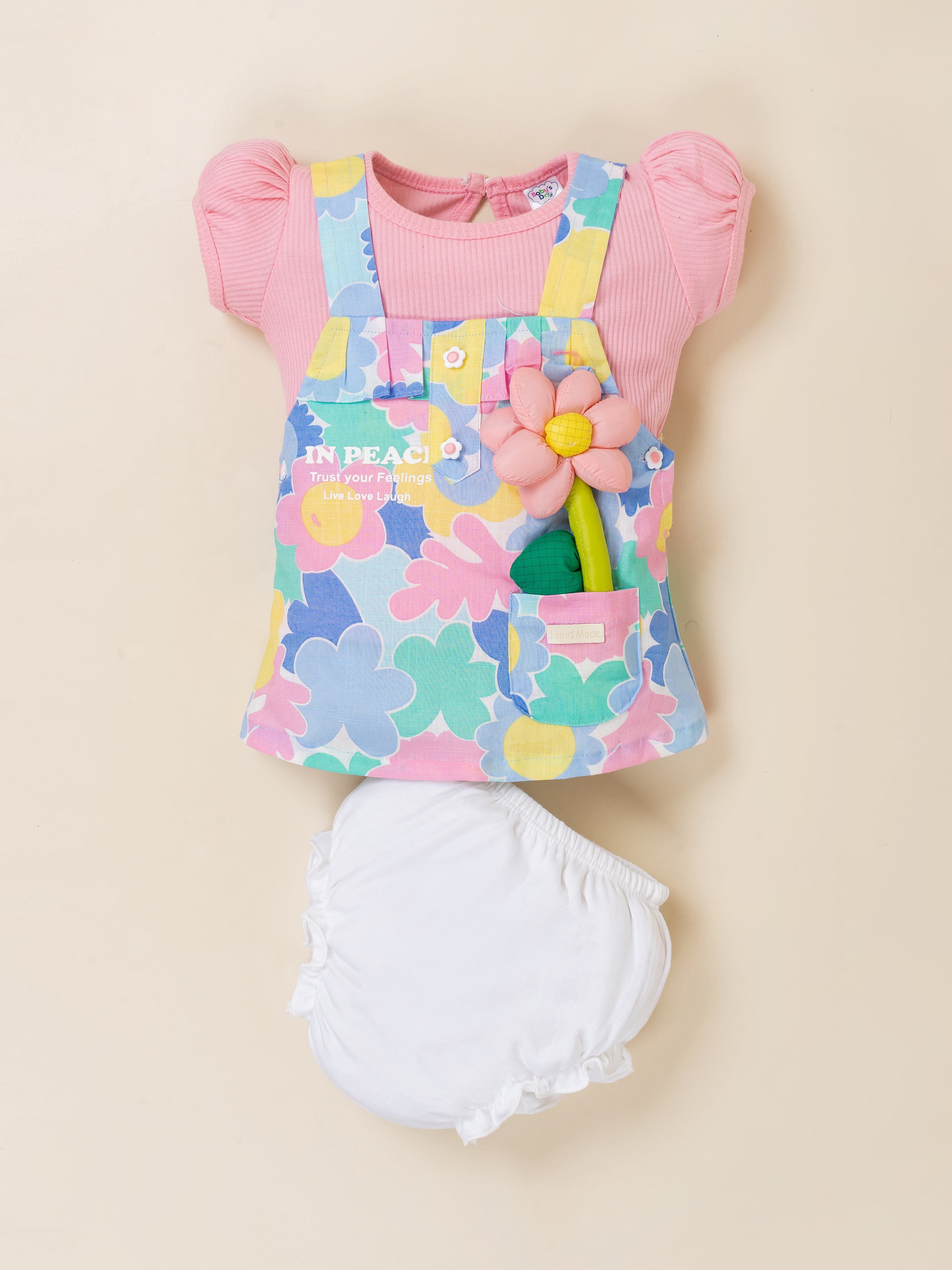Baby Girl Half Sleeve Floral Printed Dungaree Set