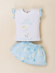 Toddler Girls Printed Skirt with Applique Top Set
