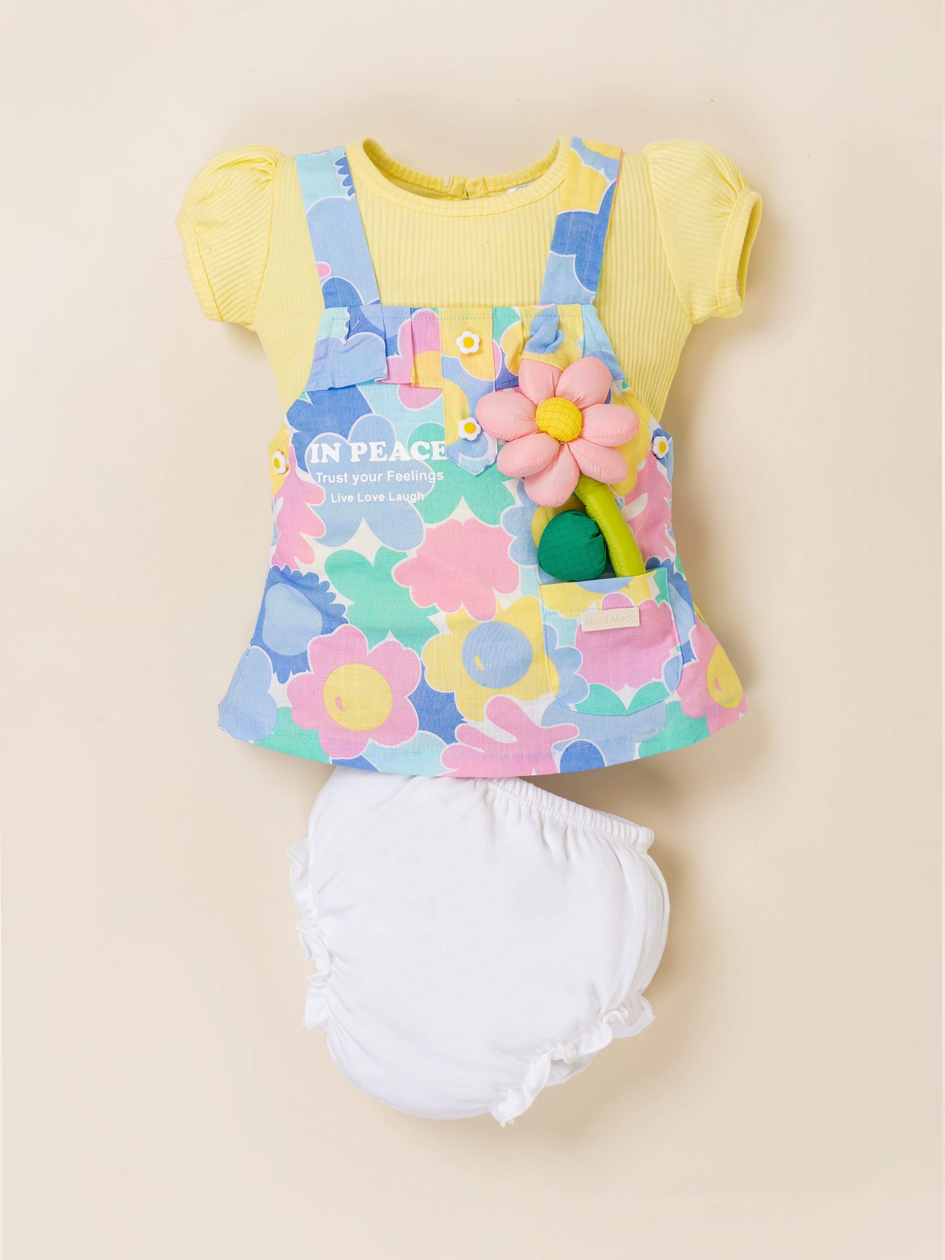 Baby Girl Half Sleeve Floral Printed Dungaree Set