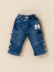Girls Sweatshirt with Wide Leg Denim Cargo Jeans Set