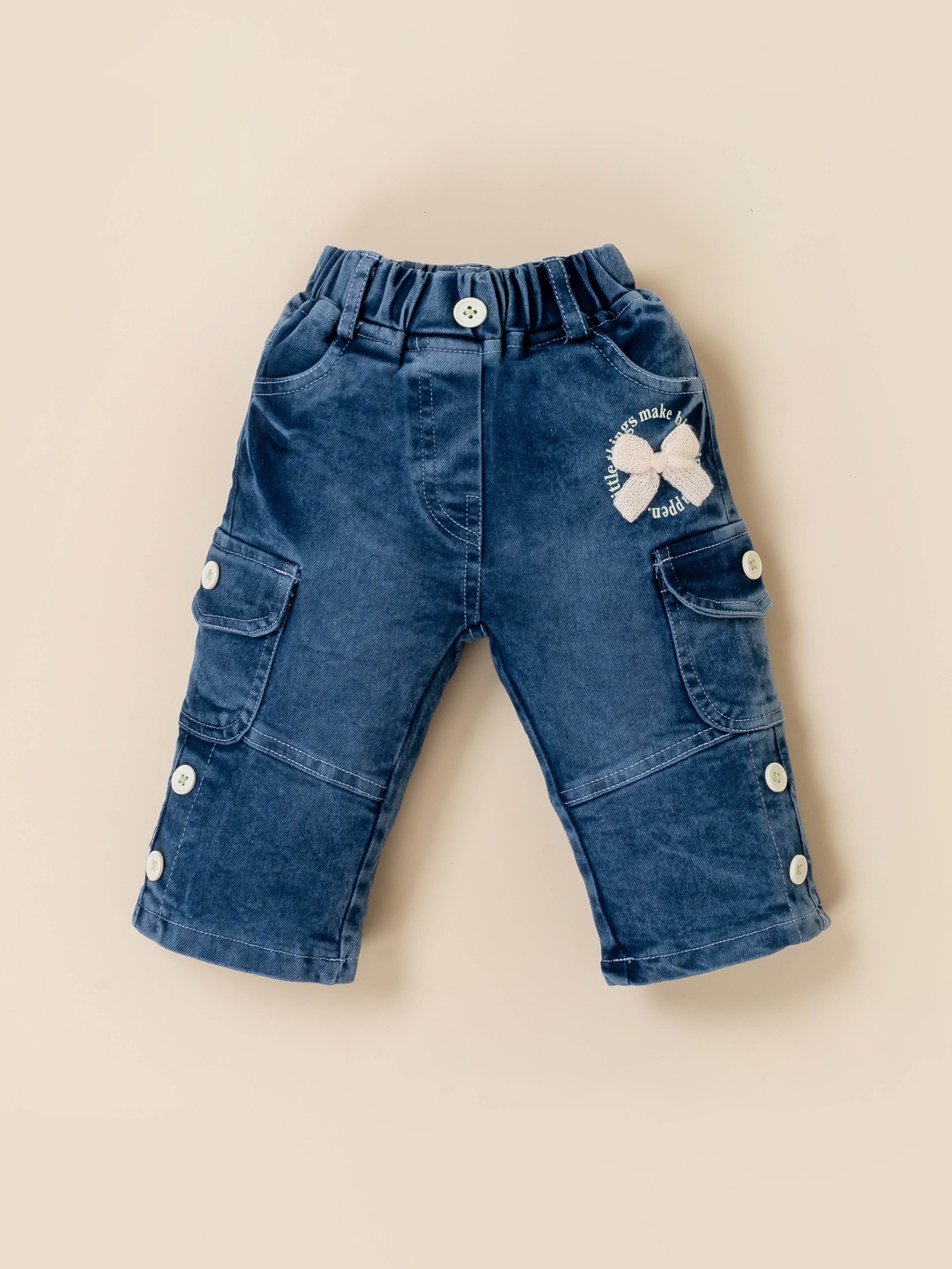 Girls Sweatshirt with Wide Leg Denim Cargo Jeans Set