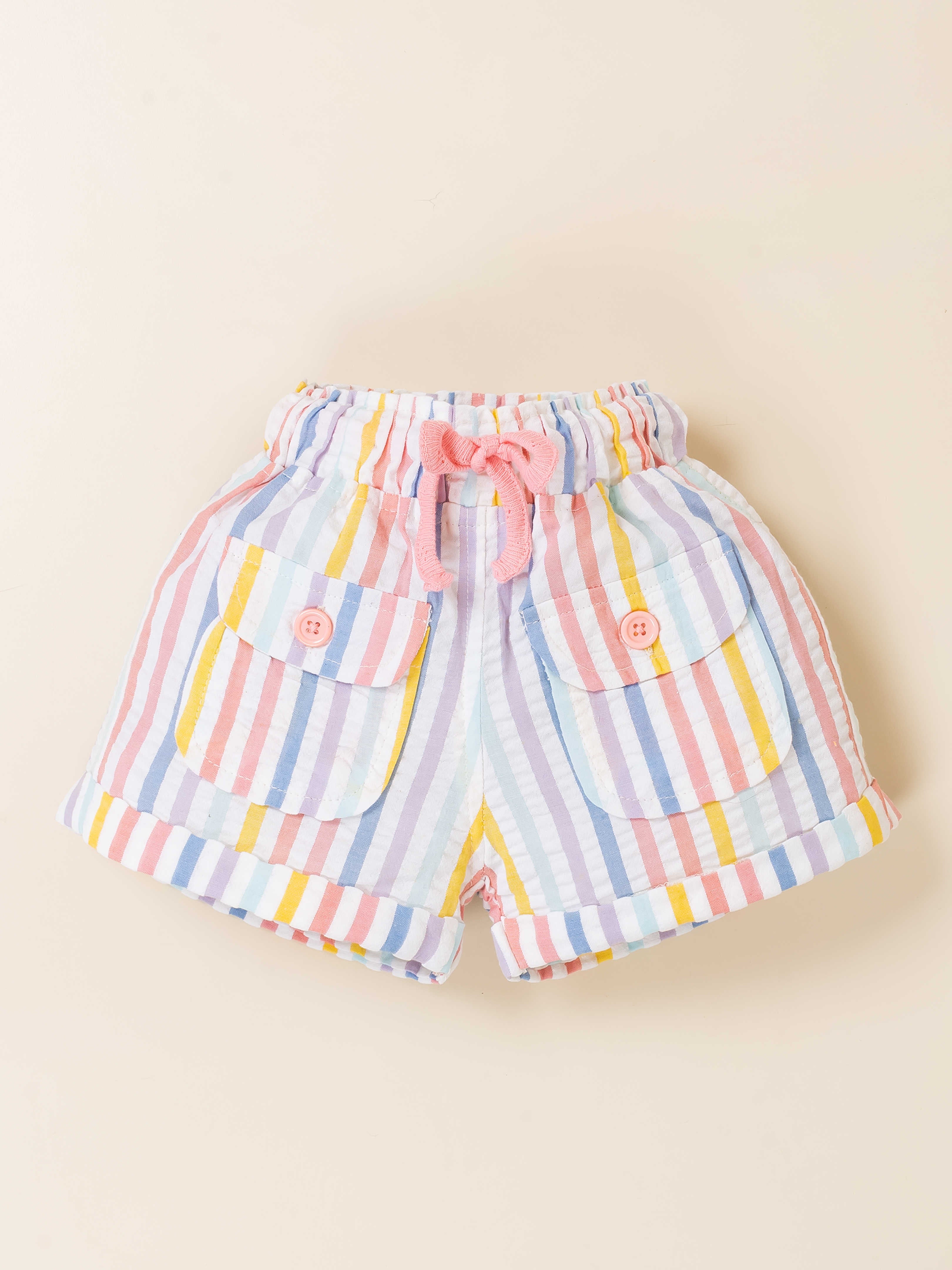 Girls Two-Piece Bunny Print Top & Striped Shorts Set