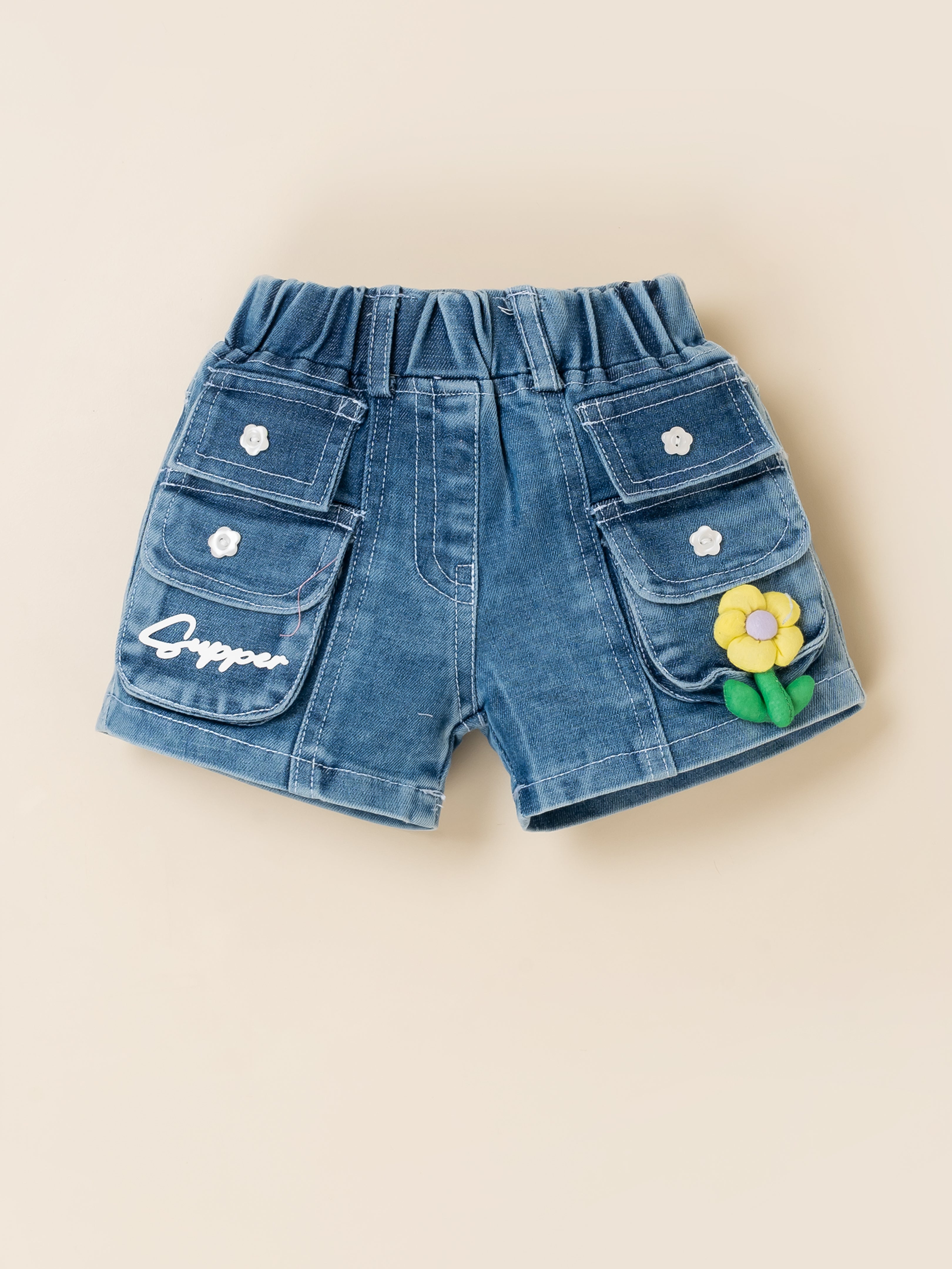 Girls Top with Denim Shorts Clothing Set