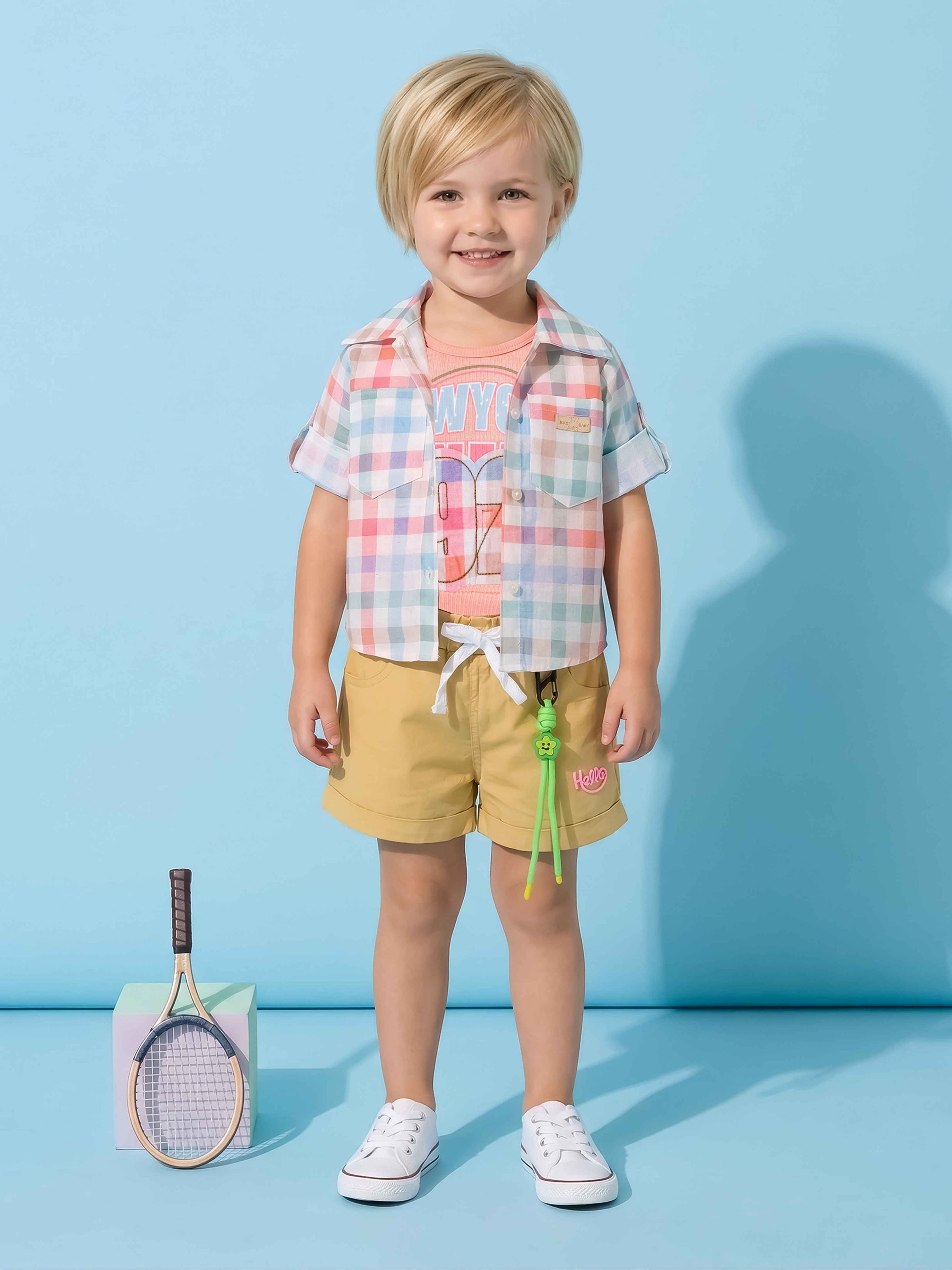 Girls' Shirt with inner and Cotton Shorts Set