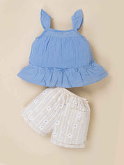 Baby Girls Cotton Top and Striped Shorts Set