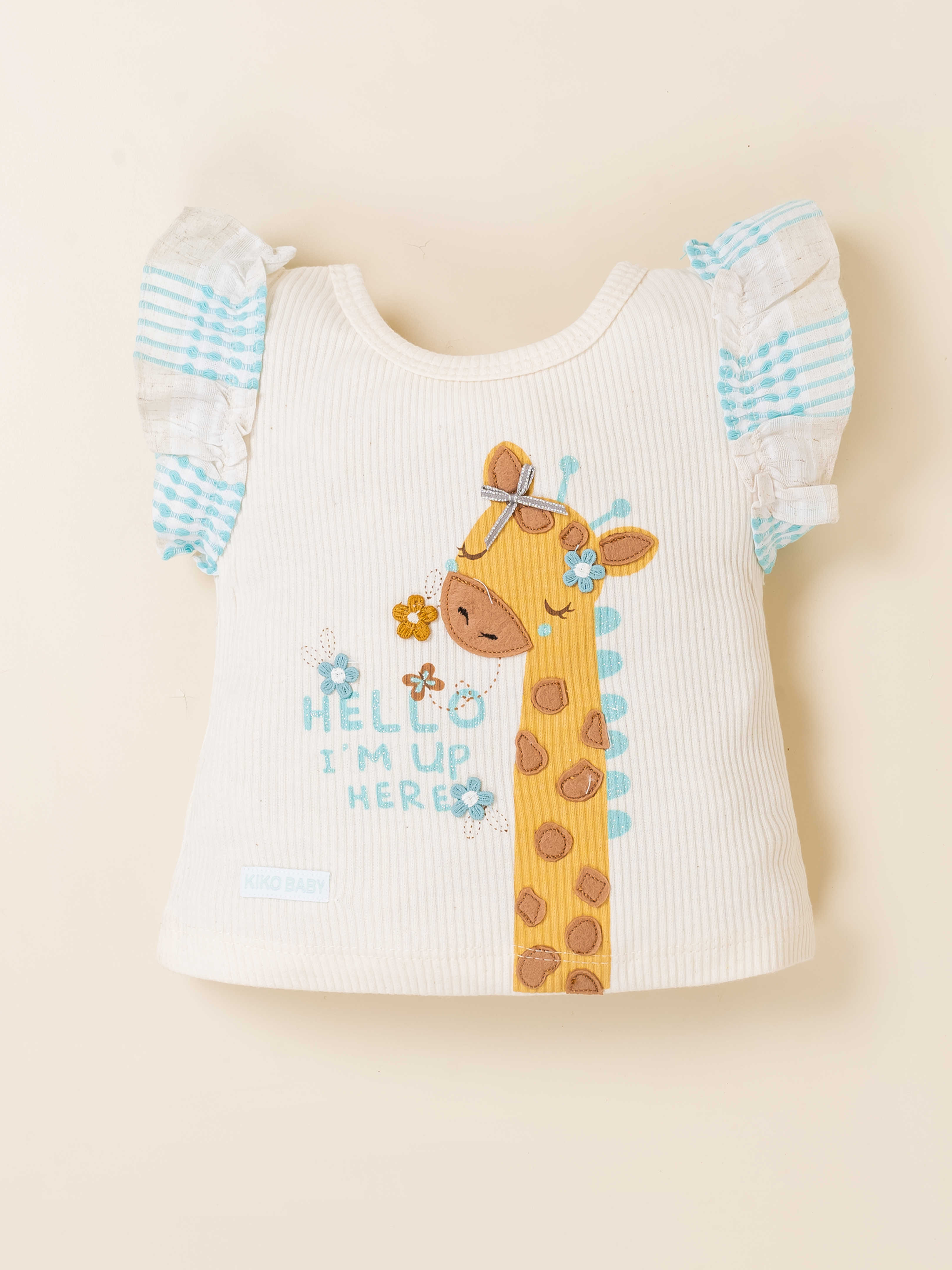Girls Printed Knit Top with Woven Check Shorts