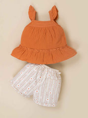 Baby Girls Cotton Top and Striped Shorts Set