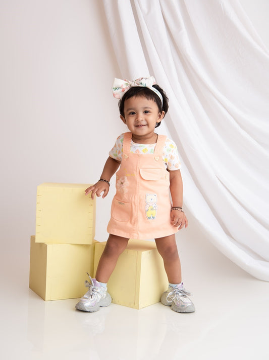 Infant Girls Cotton Dungaree With Half Sleeve Top