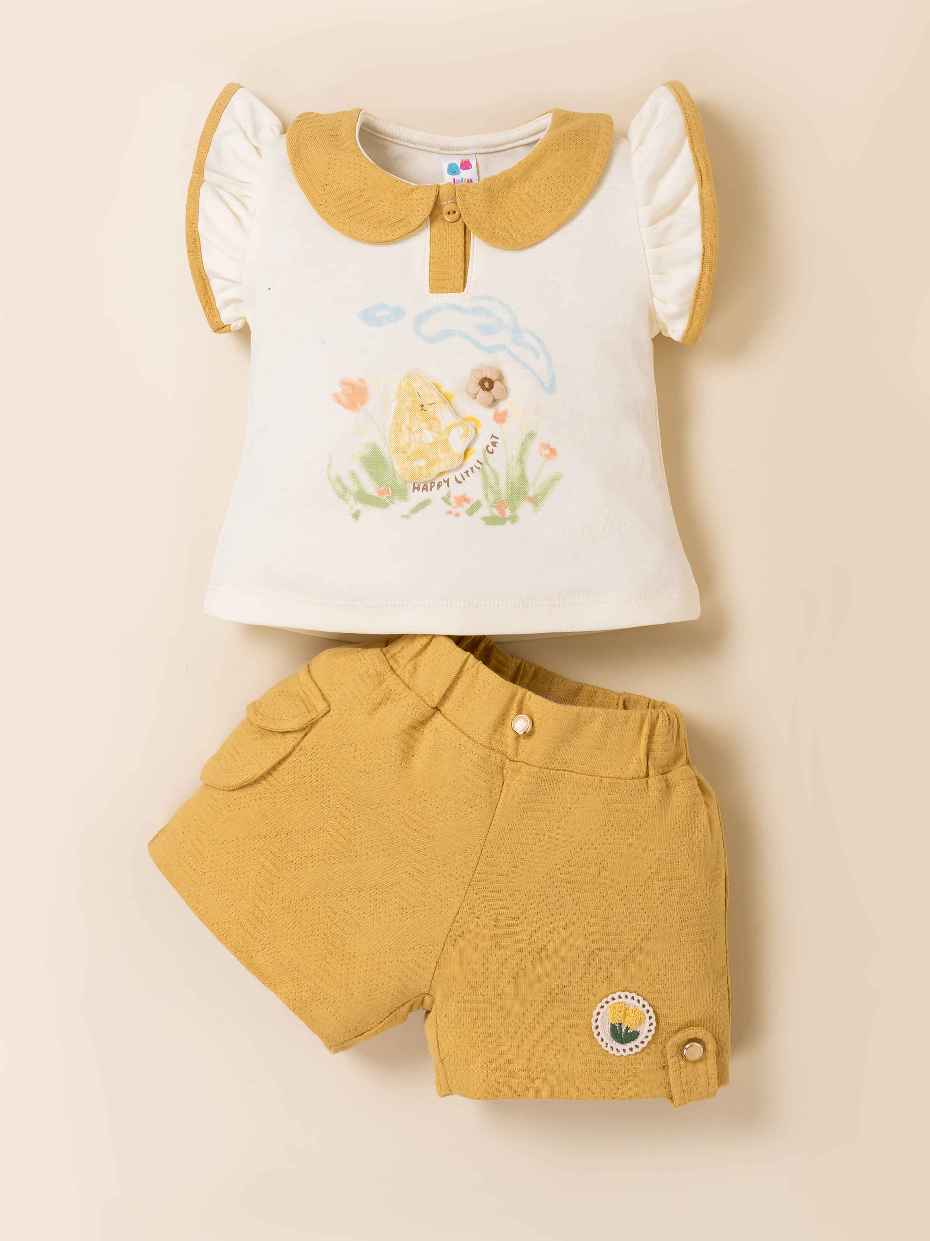 Baby Girl Flutter Sleeve Top & Shorts Summer Clothing Set