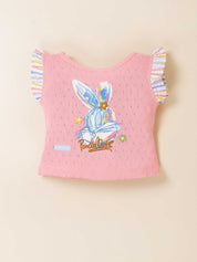 Girls Two-Piece Bunny Print Top & Striped Shorts Set