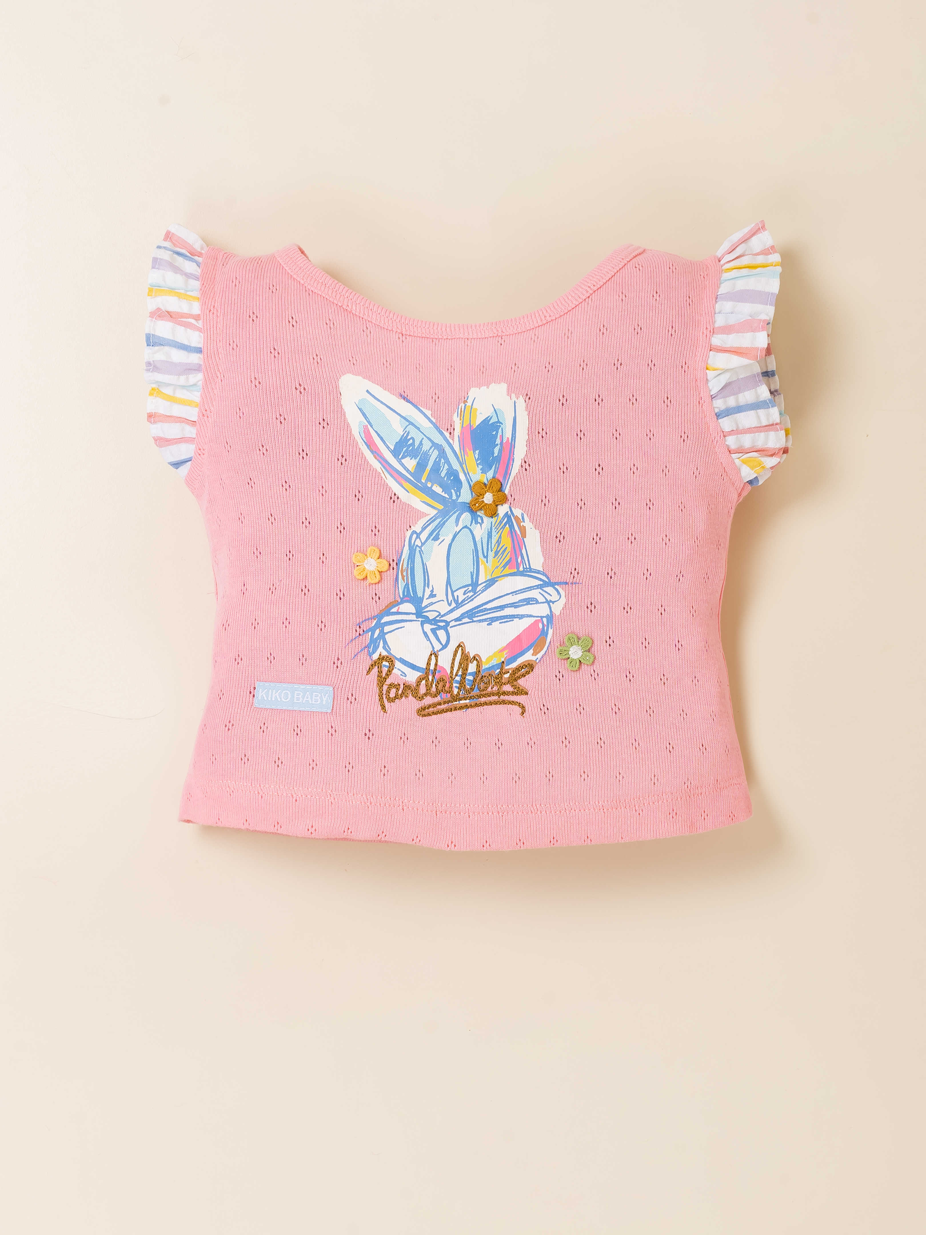 Girls Two-Piece Bunny Print Top & Striped Shorts Set