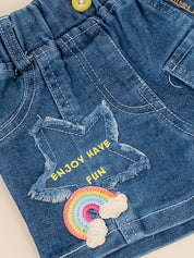 Girls Flower Applique T-Shirt & Denim Shorts Set
