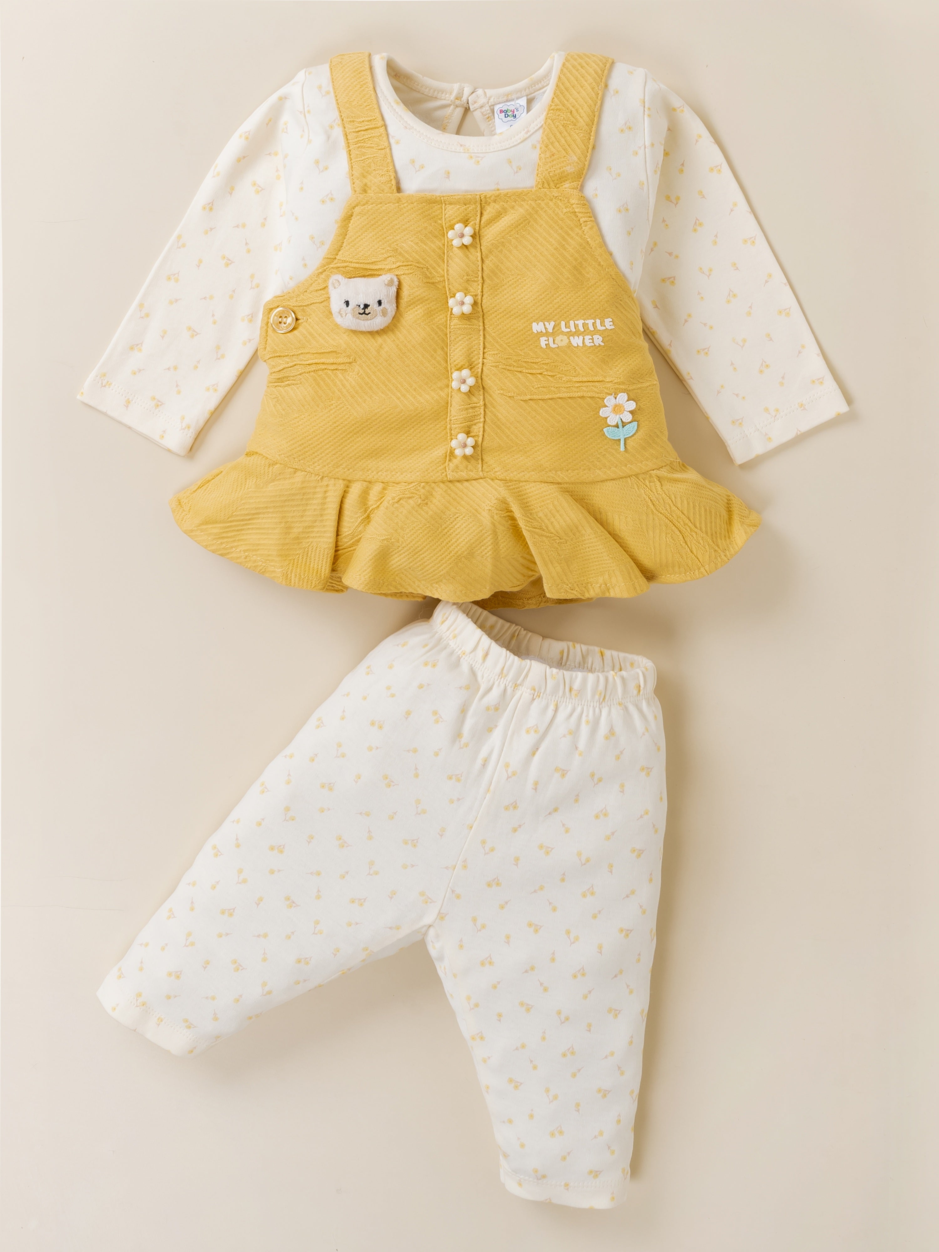 Dungaree with Printed Top & Pants Set