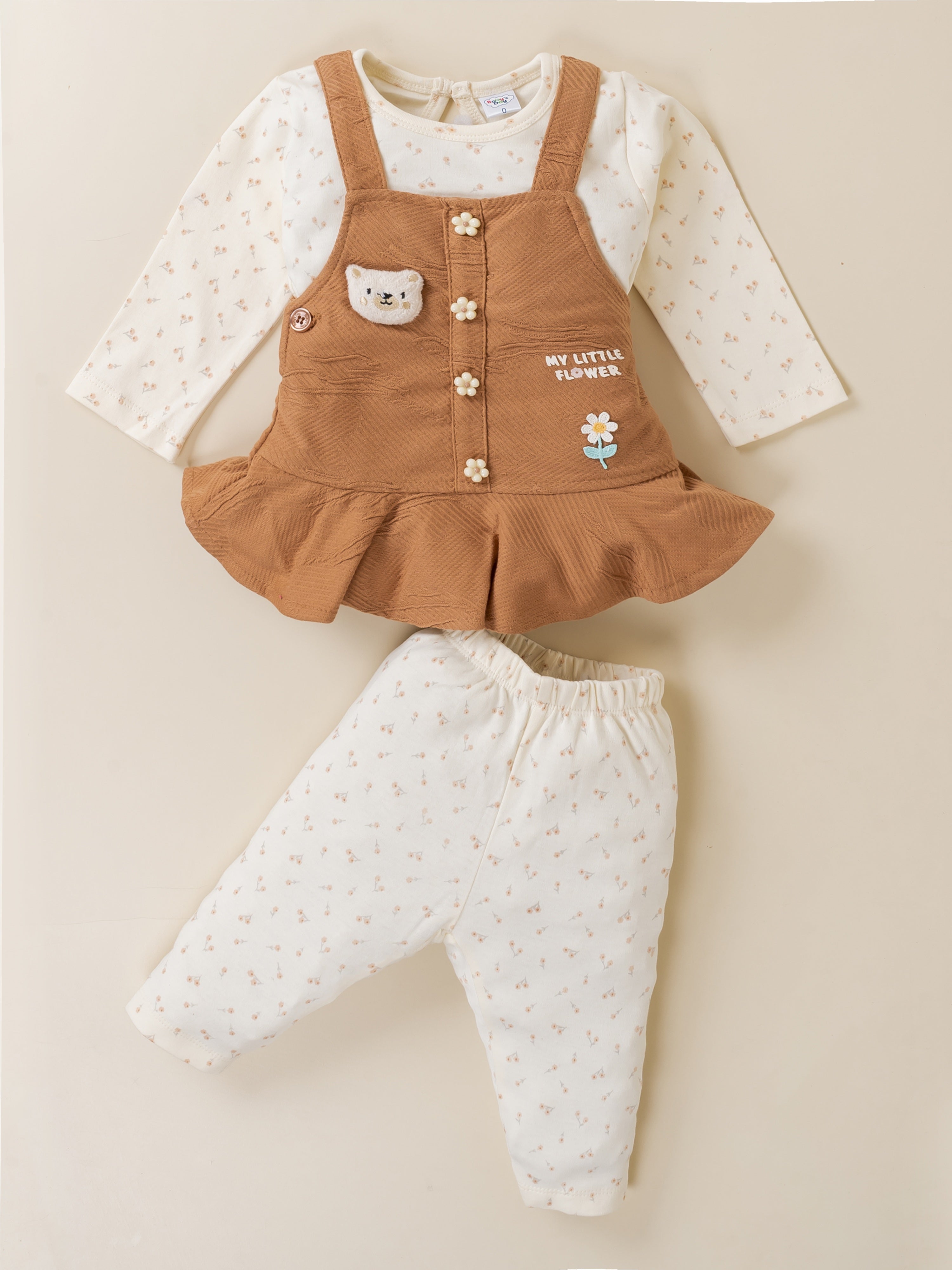Dungaree with Printed Top & Pants Set