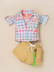 Girls' Shirt with inner and Cotton Shorts Set