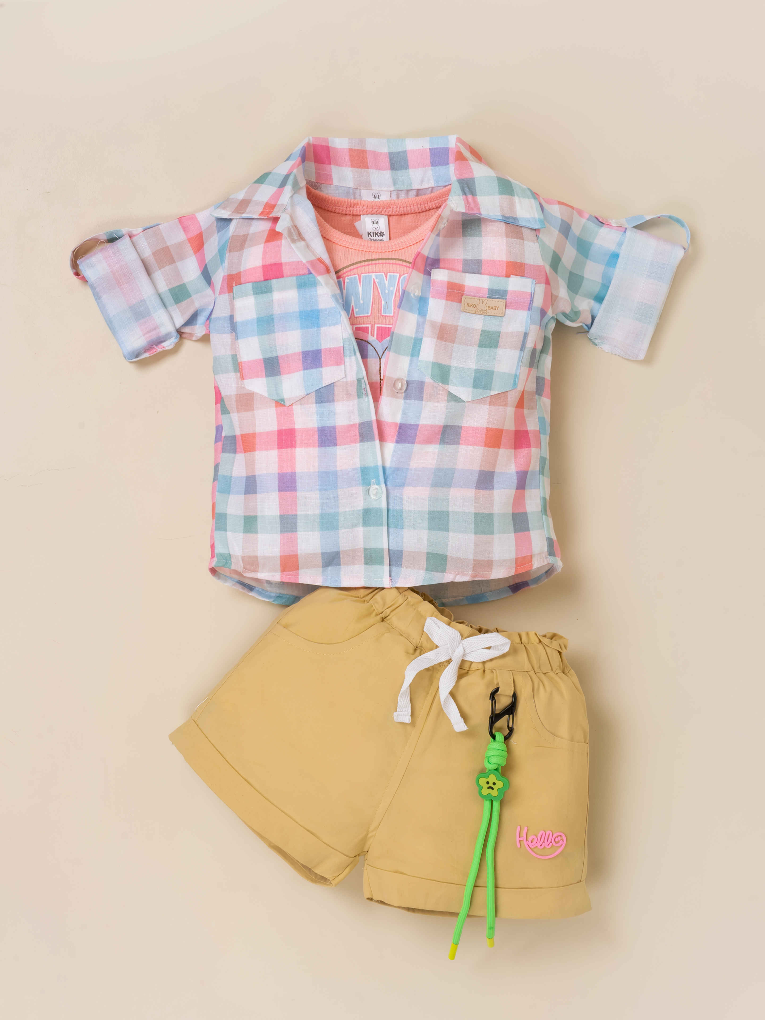 Girls' Shirt with inner and Cotton Shorts Set