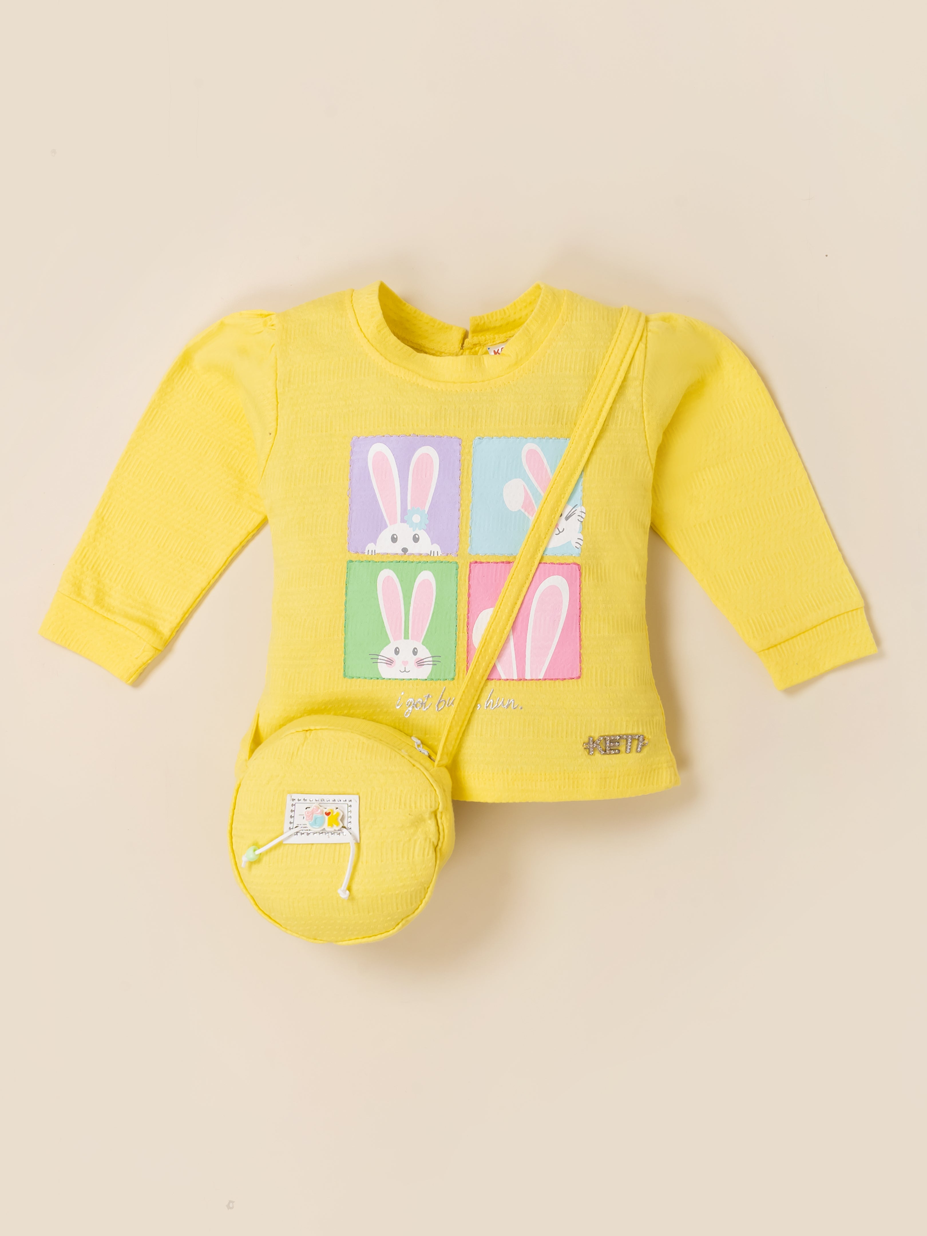Girls Top with Denim Cargo Pants & Sling Bag Set