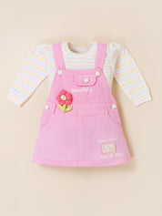 Girls Full Sleeve Top with Dungaree & Leggings Set