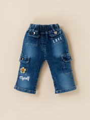 Girls Jacket, Printed Top & Wide Leg Cargo Jeans Clothing Set