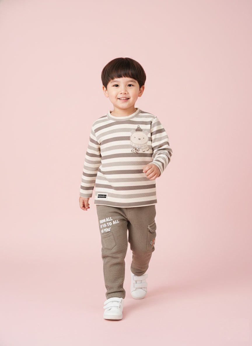 Baby & Toddler Winter Striped - Outfit Set | Grey & Mauve
