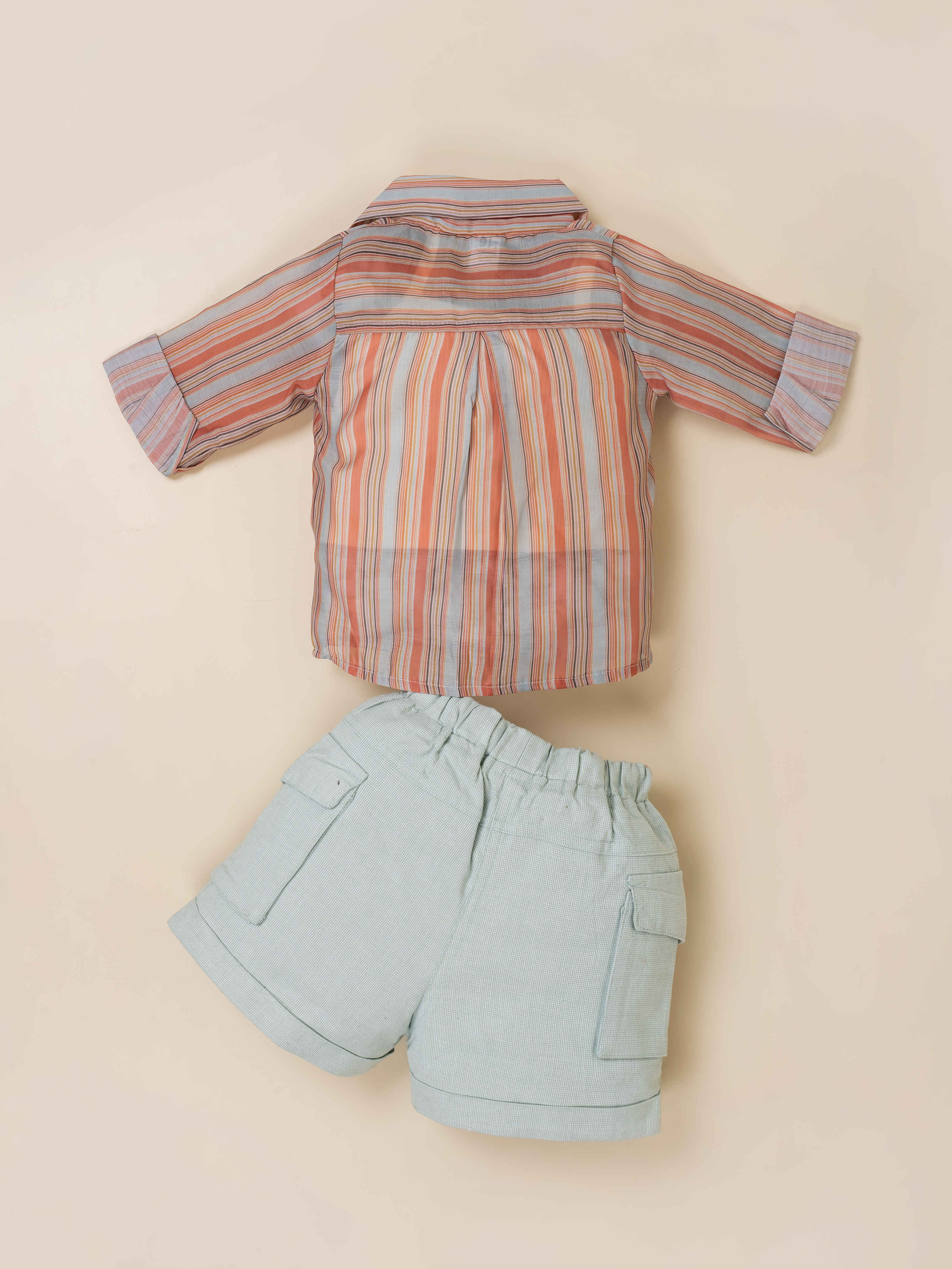 Girls Striped Jacket, Graphic Tee & Denim Shorts Set