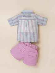 Girls Striped Jacket, Graphic Tee & Denim Shorts Set
