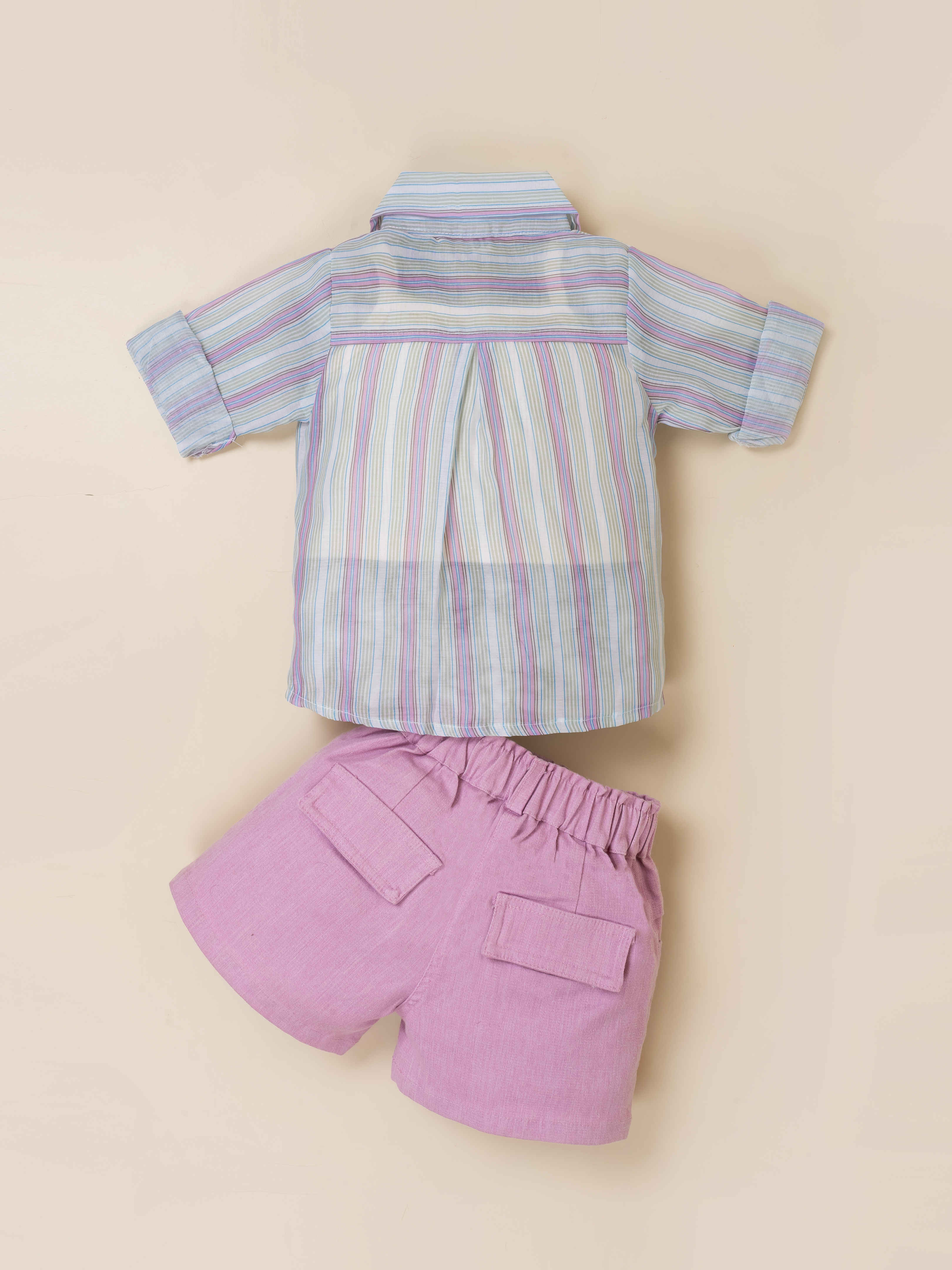 Girls Striped Jacket, Graphic Tee & Denim Shorts Set