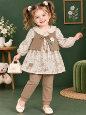 Baby Girls Floral Frock Top with Vest & Bottom Set