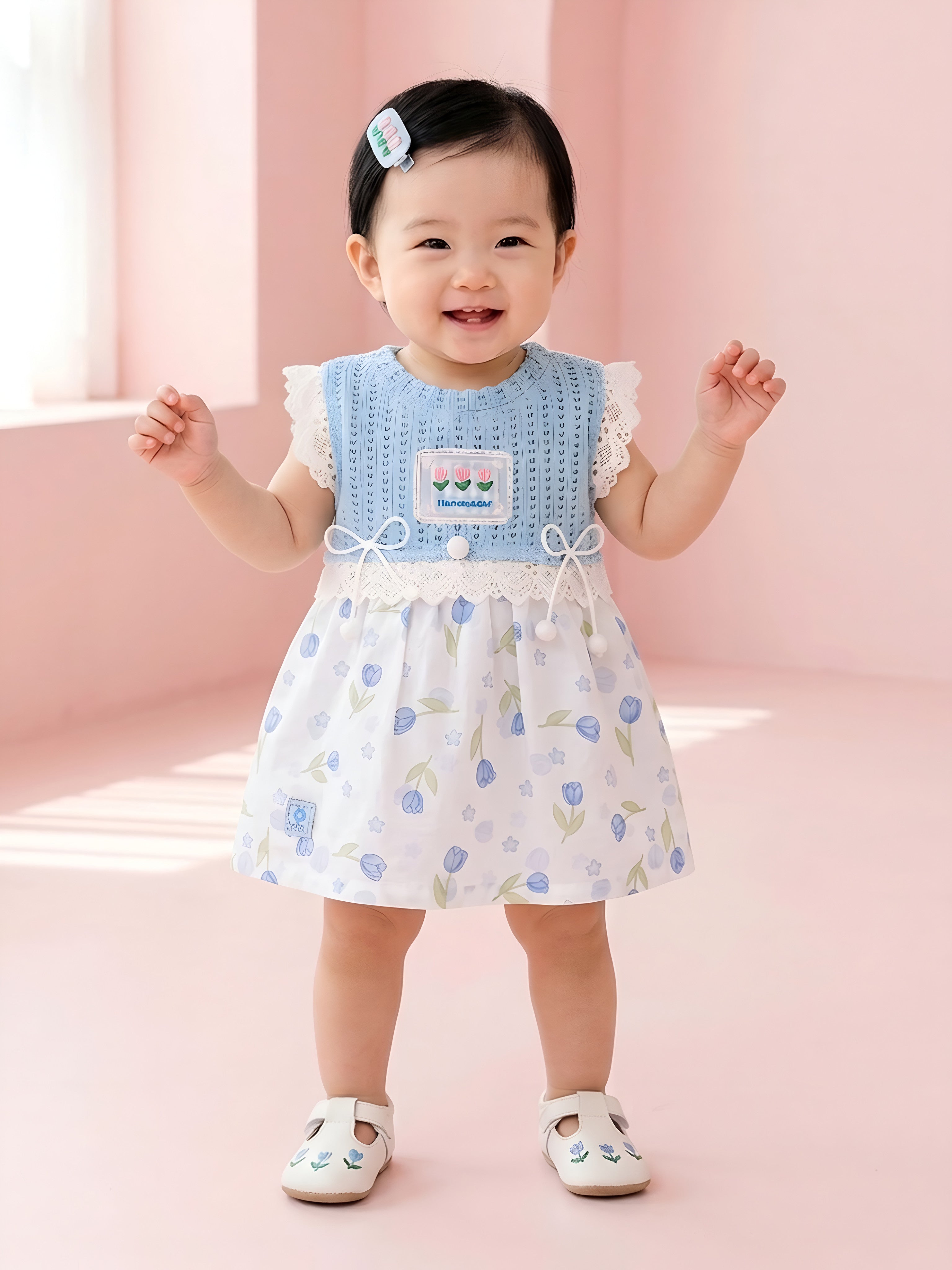 Baby Girls Sleeveless Floral Frock  with Panty Set