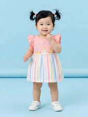 Infant Rainbow Striped Casual Frock with Panty Set
